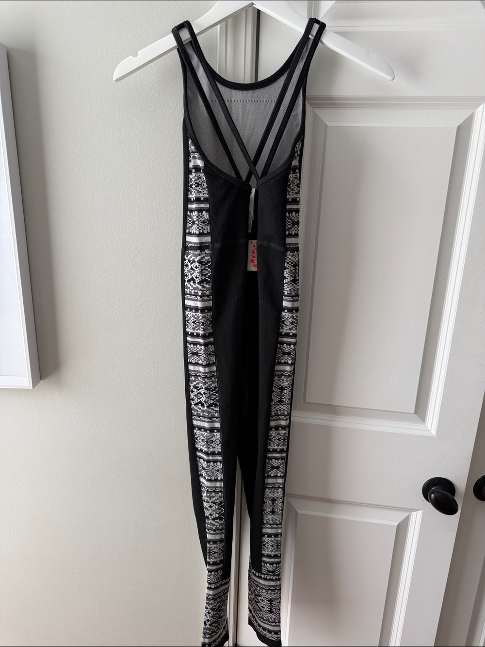 FP Movement by Free People Black and White Strappy Patterned Jumpsuit
